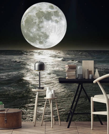 mural blanco personalizable de papel pintado de luna llamado Luna para dormitorios