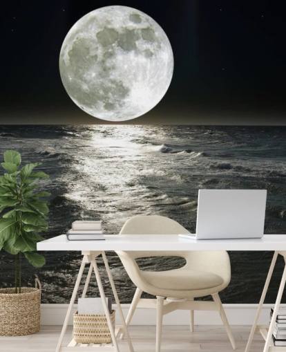 mural de papel de parede lunar personalizável branco chamado Moon para quartos