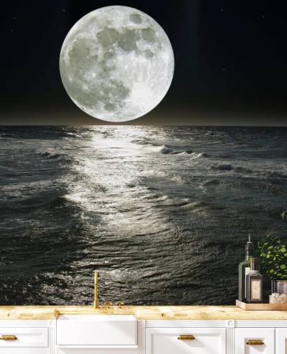 mural blanco personalizable de papel pintado de luna llamado Luna para dormitorios