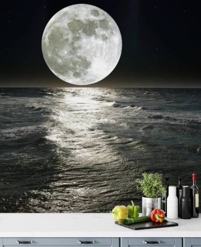 hvid tilpasselig måne tapet vægmaleri kaldet Moon til soveværelser