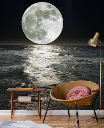 witte aanpasbare maanbehangmuurschildering genaamd Moon voor slaapkamers