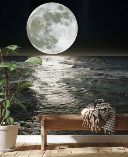 weiße anpassbare Mondtapete namens Mond für Schlafzimmer