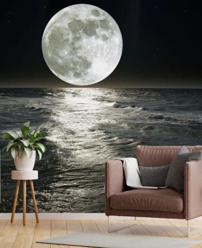 mural blanco personalizable de papel pintado de luna llamado Luna para dormitorios