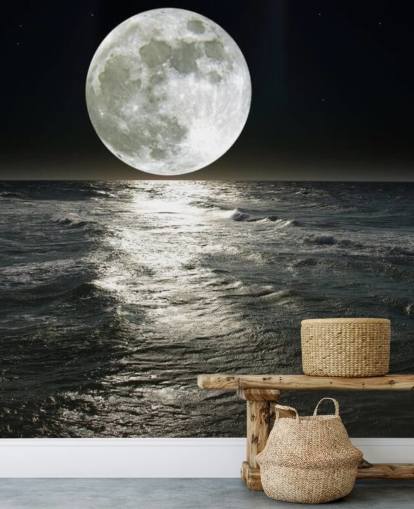 carta da parati murale bianca personalizzabile chiamata Moon per camere da letto