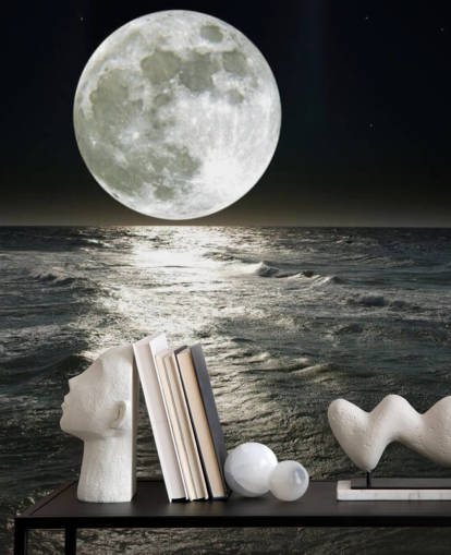 white customizable moon wallpaper mural called Moon for bedrooms
