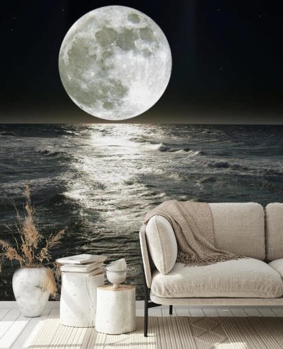 mural blanco personalizable de papel pintado de luna llamado Luna para dormitorios