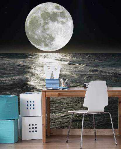 carta da parati murale bianca personalizzabile chiamata Moon per camere da letto