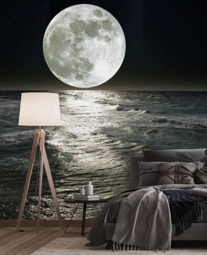 mural blanco personalizable de papel pintado de luna llamado Luna para dormitorios