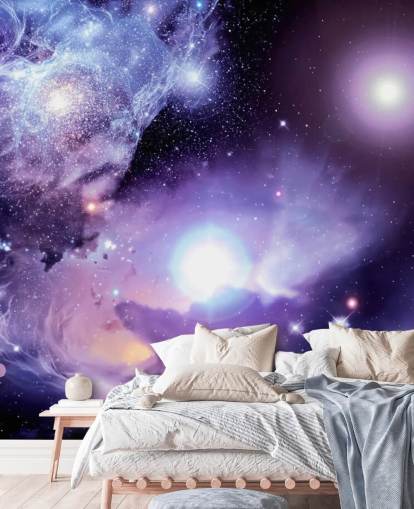 lilla tilpasset romtapetveggmaleri kalt Fantasy Space Nebula for tak og barnas soverom