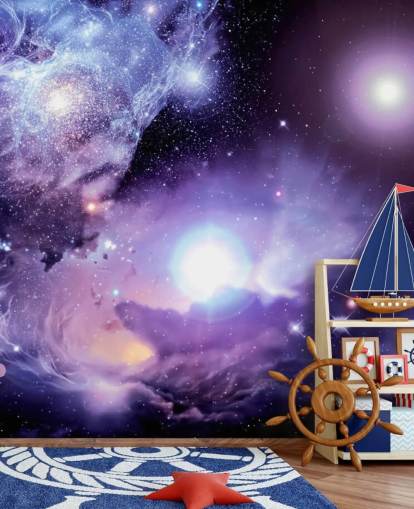 purple custom space wallpaper mural called Fantasy Space Nebula for ceilings and child's bedroom