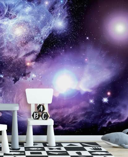 purple custom space wallpaper mural called Fantasy Space Nebula for ceilings and child's bedroom