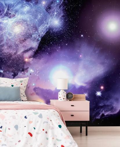 purple custom space wallpaper mural called Fantasy Space Nebula for ceilings and child's bedroom