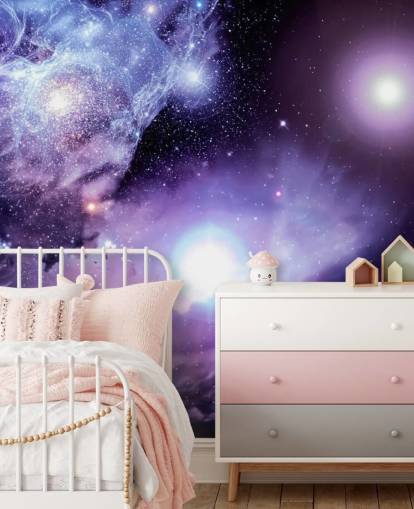 Wandbild „Fantasy Space Nebula“ für Decken und Kinderzimmer, lila, individuell gestaltbar Wandbild „Fantasy Space Nebula“ für Decken und Kinderzimmer, lila, individuell gestaltbar