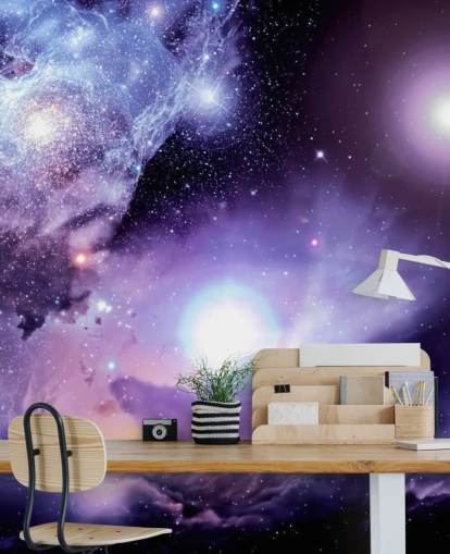 purple custom space wallpaper mural called Fantasy Space Nebula for ceilings and child's bedroom