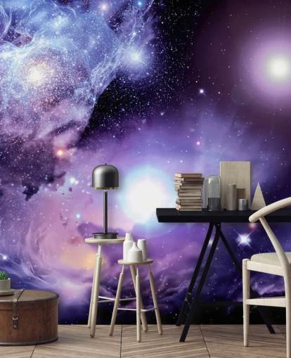 violetti mukautettu avaruuden taustakuvamaalaus nimeltä Fantasy Space Nebula kattoihin ja lapsen makuuhuoneeseen violetti mukautettu avaruuden taustakuvamaalaus nimeltä Fantasy Space Nebula kattoihin ja lapsen makuuhuoneeseen