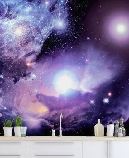 purple custom space wallpaper mural called Fantasy Space Nebula for ceilings and child's bedroom