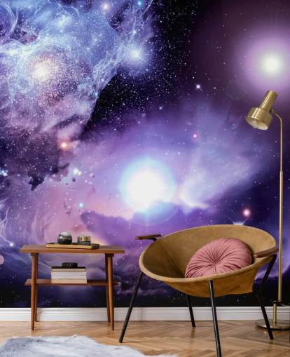 purple custom space wallpaper mural called Fantasy Space Nebula for ceilings and child's bedroom