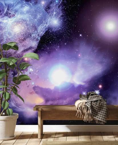 purple custom space wallpaper mural called Fantasy Space Nebula for ceilings and child's bedroom