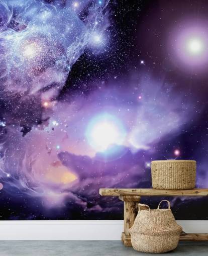mural de papel de parede espacial personalizado roxo chamado Fantasy Space Nebula para tetos e quartos de crianças