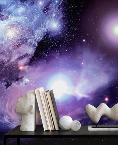 purple custom space wallpaper mural called Fantasy Space Nebula for ceilings and child's bedroom