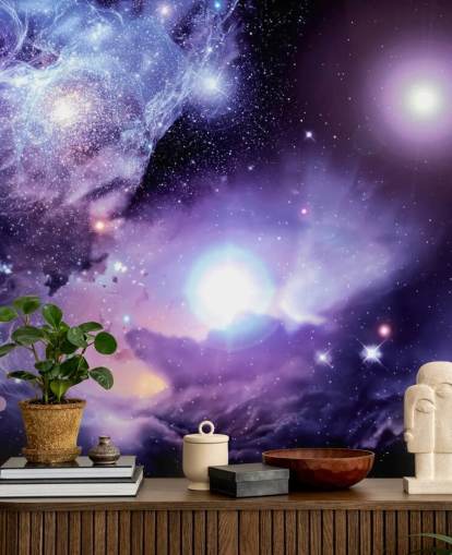 purple custom space wallpaper mural called Fantasy Space Nebula for ceilings and child's bedroom
