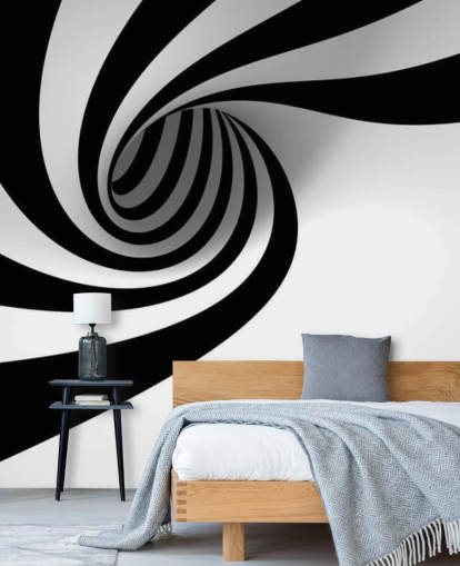 Schwarz-Weiß-3D-Tapeten-Wandbild namens Abstract Spiral für Schlafzimmer und Heimbüros