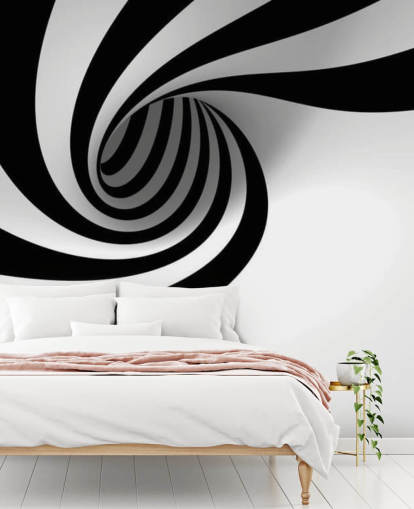 black and white 3d wallpaper mural called Abstract Spiral for bedrooms and home offices black and white 3d wallpaper mural called Abstract Spiral for bedrooms and home offices