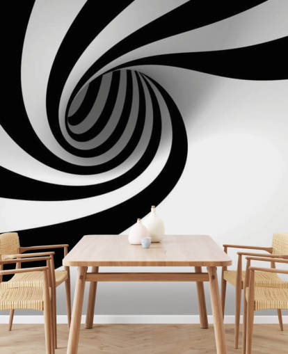 zwart-wit 3D-behangmuurschildering genaamd Abstract Spiral voor slaapkamers en thuiskantoren