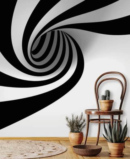 sort/hvid 3d tapet vægmaleri kaldet Abstract Spiral til soveværelser og hjemmekontorer