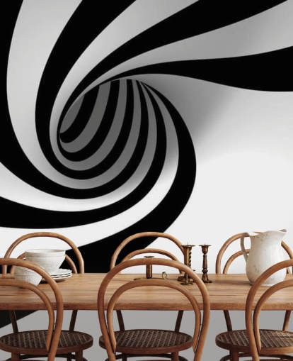 svart og hvitt 3d tapet veggmaleri kalt Abstract Spiral for soverom og hjemmekontorer svart og hvitt 3d tapet veggmaleri kalt Abstract Spiral for soverom og hjemmekontorer