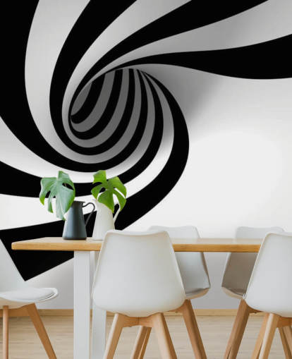 svart og hvitt 3d tapet veggmaleri kalt Abstract Spiral for soverom og hjemmekontorer