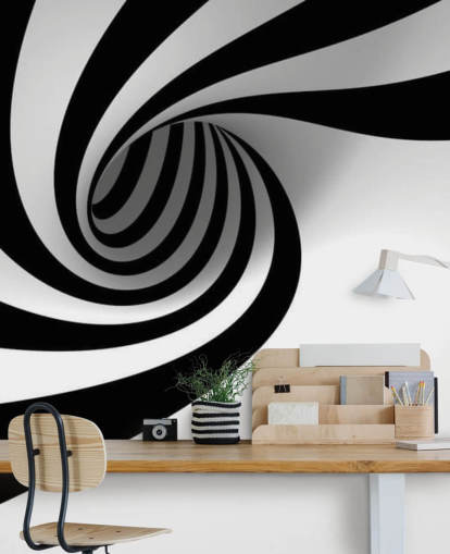 sort/hvid 3d tapet vægmaleri kaldet Abstract Spiral til soveværelser og hjemmekontorer