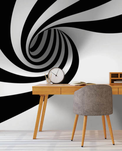 black and white 3d wallpaper mural called Abstract Spiral for bedrooms and home offices black and white 3d wallpaper mural called Abstract Spiral for bedrooms and home offices