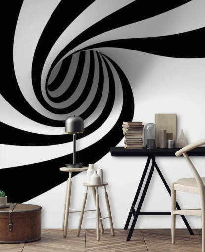 carta da parati murale 3d in bianco e nero chiamata Abstract Spiral per camere da letto e uffici domestici