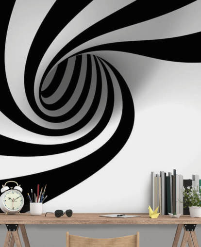 black and white 3d wallpaper mural called Abstract Spiral for bedrooms and home offices