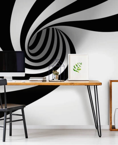 black and white 3d wallpaper mural called Abstract Spiral for bedrooms and home offices black and white 3d wallpaper mural called Abstract Spiral for bedrooms and home offices