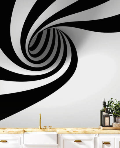 black and white 3d wallpaper mural called Abstract Spiral for bedrooms and home offices