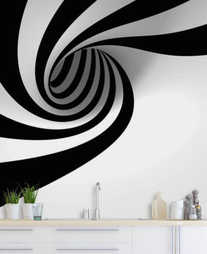 black and white 3d wallpaper mural called Abstract Spiral for bedrooms and home offices