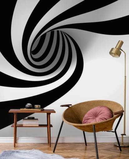 sort/hvid 3d tapet vægmaleri kaldet Abstract Spiral til soveværelser og hjemmekontorer