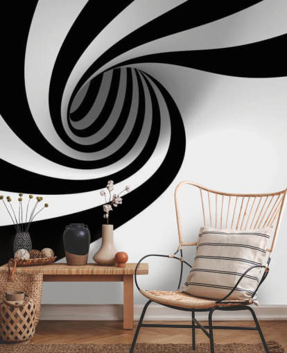 Schwarz-Weiß-3D-Tapeten-Wandbild namens Abstract Spiral für Schlafzimmer und Heimbüros