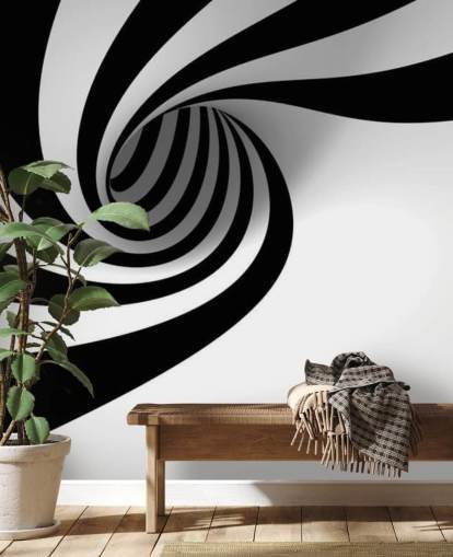 svartvit 3d tapetväggmålning kallad Abstract Spiral för sovrum och hemmakontor svartvit 3d tapetväggmålning kallad Abstract Spiral för sovrum och hemmakontor