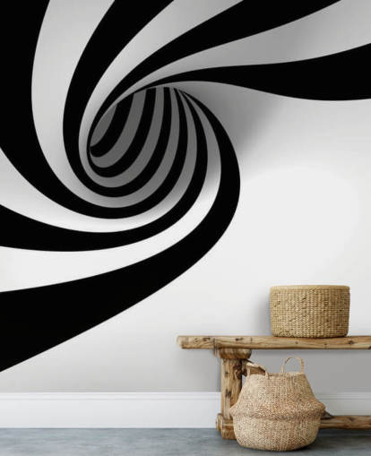 black and white 3d wallpaper mural called Abstract Spiral for bedrooms and home offices