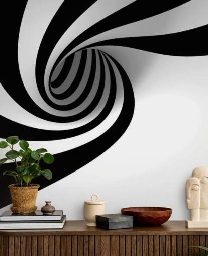 black and white 3d wallpaper mural called Abstract Spiral for bedrooms and home offices black and white 3d wallpaper mural called Abstract Spiral for bedrooms and home offices