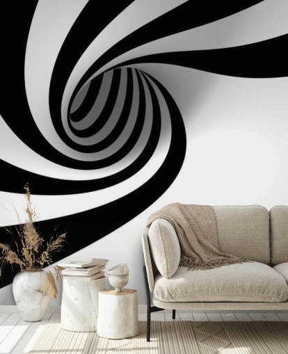 black and white 3d wallpaper mural called Abstract Spiral for bedrooms and home offices