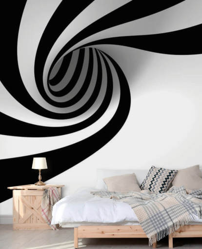 sort/hvid 3d tapet vægmaleri kaldet Abstract Spiral til soveværelser og hjemmekontorer