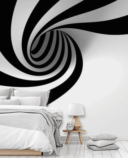 svart og hvitt 3d tapet veggmaleri kalt Abstract Spiral for soverom og hjemmekontorer