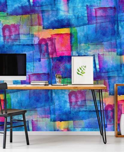 Aquarel kubus abstracte kunst behang