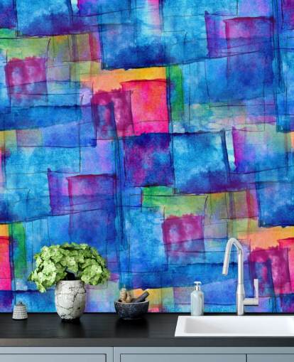 Aquarel kubus abstracte kunst behang Aquarel kubus abstracte kunst behang