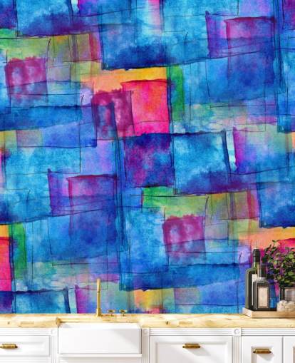 Aquarel kubus abstracte kunst behang Aquarel kubus abstracte kunst behang