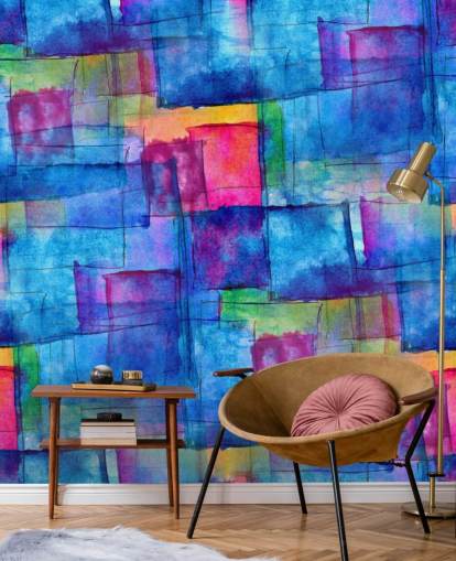 Aquarel kubus abstracte kunst behang Aquarel kubus abstracte kunst behang